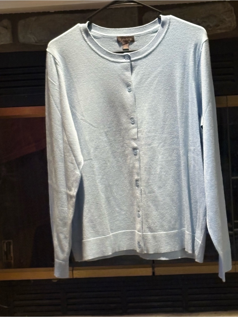 Style & Co. Light Blue Button-Up Crewneck Cardigan